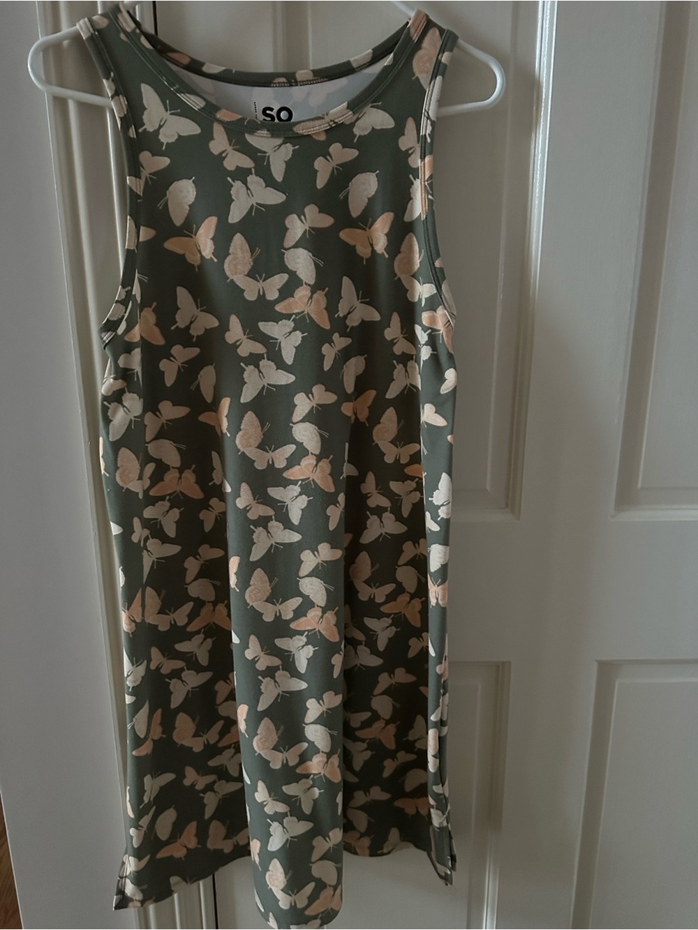 SO Olive Tank Dress with Blush and Cream Butterfly Print
